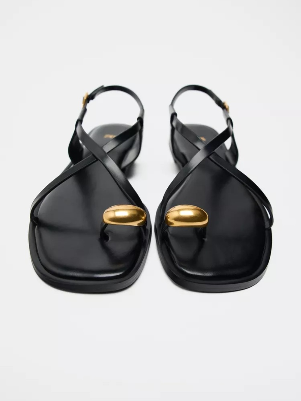 Zara Black Sandals with Gold Toe Accent - Picture 6 of 9